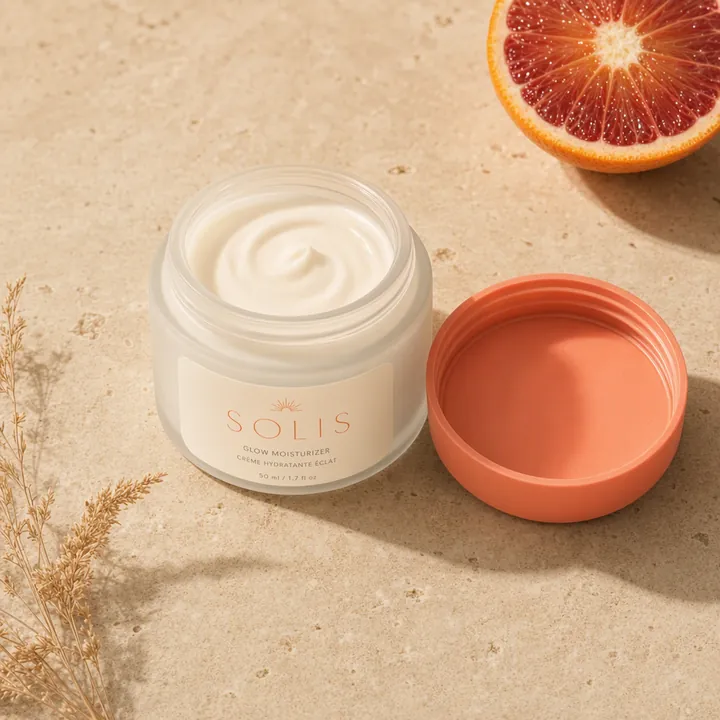 Le pot givré au couvercle corail de la crème Solis